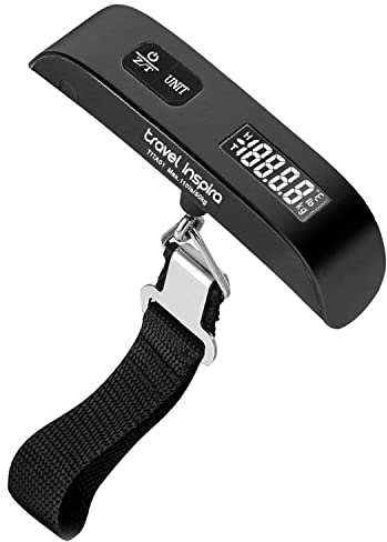 travel inspira Luggage Scale, Portable Digital Hanging Baggage Scale for Travel, Suitcase Weight Scale with Rubber Paint, 110 Pounds, Battery Included - Black