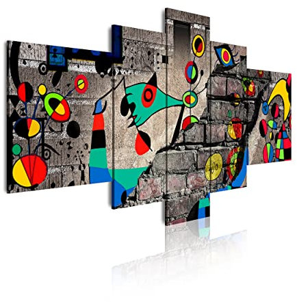 DekoArte 445 - Modernes Bild, digitalisierter Kunstdruck | Dekoratives Bild für den Salon oder das Schlafzimer | Moderner abstrakter Stil Kunst Miró Farben Rot | 5 Teile 180 x 85 cm XXL