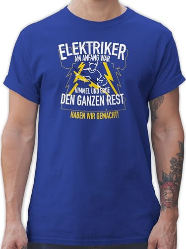 T-Shirt Herren - Handwerker Geschenke - Elektriker, am Anfang war Himmel und Erde - XL - Royalblau - Tshirt Elektrik arbeitstshirts Handwerk Elektriker für männer sprüche arbeitsshirt Werkstatt