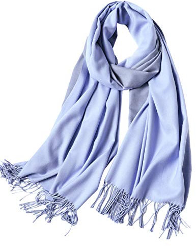 MaaMgic Schal Damen Zweifarbig Stola mit Baumwolle Herbst Winter Mehrfarbige Deckenschal MEHRWEG Himmelblau Blau