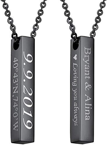 Vnox Personalizzato in Acciaio Inox 3D Verticale 4 Lati Rettangolo Bastone Bar Collana per Uomo Donna, Incisione Gratuita