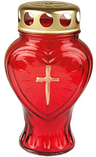 HS Candle Grablicht Glas in Herzform (Rot), Grabkerze mit ca. 30h Brenndauer