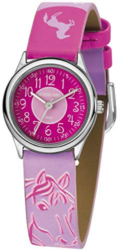 JACQUES FAREL Kinder-Armbanduhr Pferd Sterne rosa-pink Analog Quarz Metall Kunstleder HCC 312