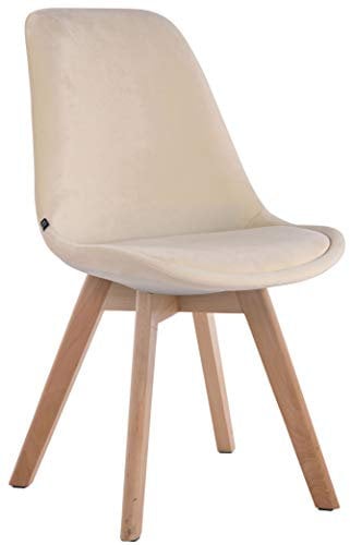 CLP Chaise De Salle A Manger Retro Borneo V2 Velours I Chaise Visiteur Pieds en Bois Syle Scandinave, Couleur:crème, Couleur du Cadre:Natura