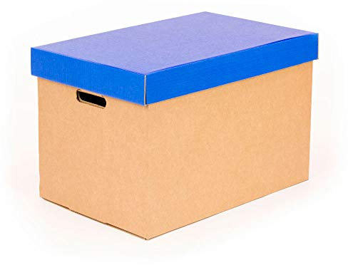 ONLY BOXES, Aufbewahrungsboxen mit Deckel blau matt, Umzugskartons und Aufbewahrungsboxen aus Karton mit Griffen, sehr stabiler Karton, 53,2 x 33,1 x 32,5 cm (L x B x H) in cm, 2 Stück