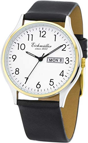 Eichmüller Herren Klassische Armbanduhr 38mm Echtleder Armband 5 ATM Quarz Tag undDatum 3053-03