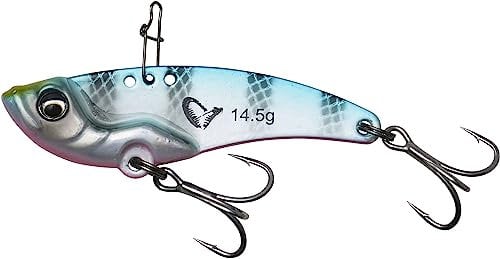 Savage Gear Vib Blade - Langes Wurfblatt mit Vibrations- und Blinkfunktion, ideal für Barsch, Hecht und Zander im Süß- und Salzwasser, ultrascharfe Dreifachhaken mit blau-pinken Streifen 4,5 cm