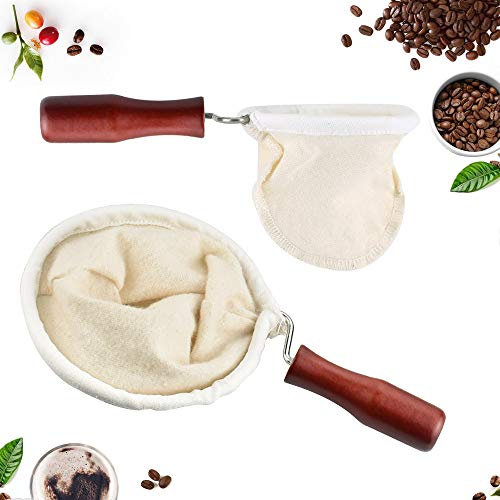 EMAGEREN 2 Stücke Dauer-Kaffeefilter Hellgelb Permanent-Filter Braun Dauerfilter mit Holzgriff Handfilter Wiederverwendbares Dauerkaffeefilter für Filterkaffeemaschinen Tee Kaffee als Teesieb