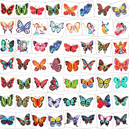 HOWAF Tattoo Kinder, 96 Glitzer Tattoos Mädchen Schmetterling Tattoo Set hautfreundliche Kindertattoos Aufkleber für Mädchen Kinder Spielen Mitgebsel Kindergeburtstag Geschenkidee