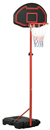 HOMCOM Canestro Portatile Canestro Basket da Esterno con Altezza Regolabile 193.5-248.5cm e Base da Riempire con Acqua o Sabbia, in Acciaio e Nylon 74x127x193.5-248.5cm