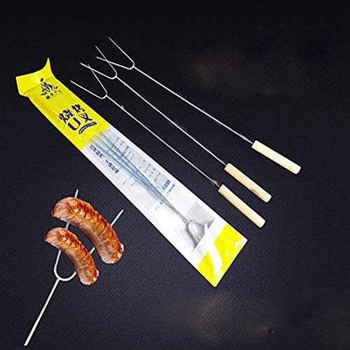 Egurs Lot de 5 brochettes de barbecue 50 cm en acier inoxydable avec manche en bois