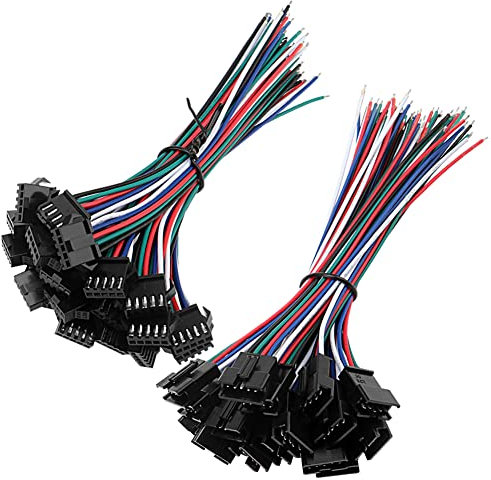YIXISI 20 Pairs JST SM 5-Pin 2.54mm Pitch Plug Male and Female Connector Adapter with 150mm Electrical Cable Wire for LED Light