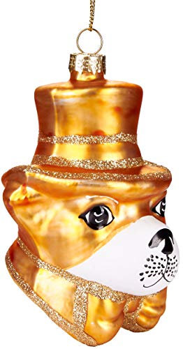 BRUBAKER Stylischer Hund mit Hut und Fliege Gold - Handbemalte Weihnachtskugel aus Glas - Mundgeblasener Christbaumschmuck Figuren lustig Deko Anhänger Baumkugel - 10 cm