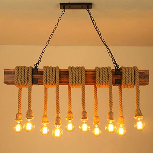 Vintage Pendellampe Hanf Seil Hängeleuchte Holz Retro Pendelleuchte Industrie E27*10 Höhenverstellbare Hängelampe Esszimmer Schlafzimmer Kronleuchter Küche Wohnzimmer Cafe Bar Deckenlampe Beleuchtung