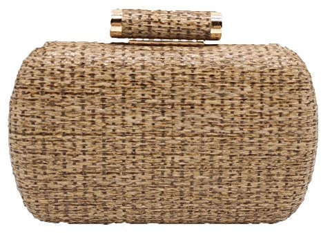 Boutique De FGG Lässige Stroh Clutch Geldbörsen für Frauen Kette Schulter & Crossbody Tasche Metall Abend Clutches, khaki, Small