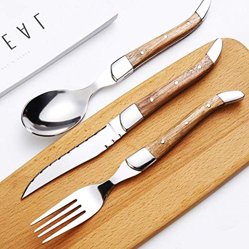 Ménagère en acier inoxydable Ensemble 3 pièces avec manche en bois Couverts en INOX Couverts de Table Cuillère Fourchette Fourchette Cuisine & Maison Ou un cadeau
