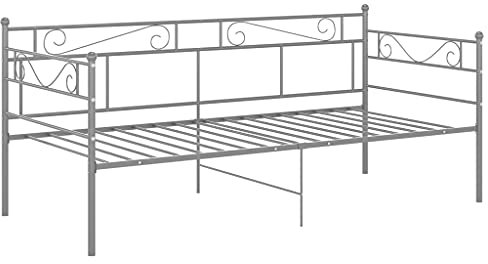 vidaXL Schlafsofa Bettgestell Tagesbett Metallbett Bettsofa Einzelbett Bett Gästebett Sofabett Sofa Couch Jugendbett Grau Metall 90x200cm