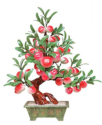 Artificial Trees Pot Plants Artificial Bonsai Tree - Jade Bonsai Decoration Artificial House Plants Jade Shou Peach Tree Bonsai Plant for Decoration Desktop Display Artificial Plants Bonsai