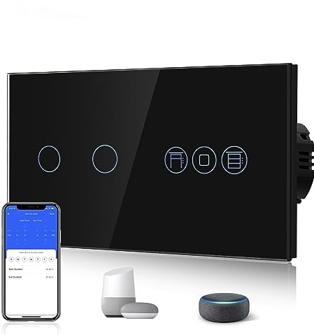 BSEED Smart Lichtschalter 2 Fach mit Rollladen(Neutralleiter Erforderlich) | WLAN Touch Lichtschalter WIfI Schalter aus Glas Alexa und Google Home Work mit Tuya