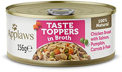 Applaws Taste Toppers 100% natürliche Wet Dog Food Topper, Huhn mit Lachs und Gemüse in Brühe 156g Tin (12 x 156g Dosen)