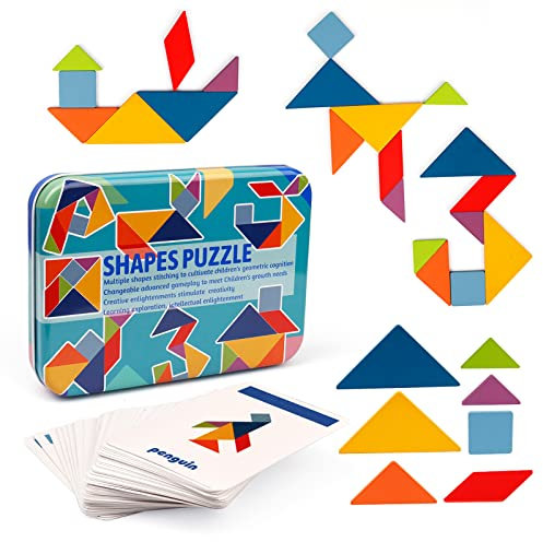 Vanmor 68 Pcs Tangram Puzzles für Kinder, Holzpuzzle für Kleinkinder, Montessori Lernspielzeug für Mädchen Jungen 1 2 3+, Geburtstag, Weihnachten und Kindertag Geschenke