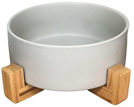 Large Ceramic Dog Bowl on Bamboo Stand