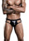Herren Leder Slips Lack glänzend Optik sexy Unterwäsche Reizwäsche Clubwear Slips aushöhlen Tanga Shorts Offene Hintern Wäsche Pants Kurz Hose metallring Dekoration Bikini Clubwear (schwarz,one Size)