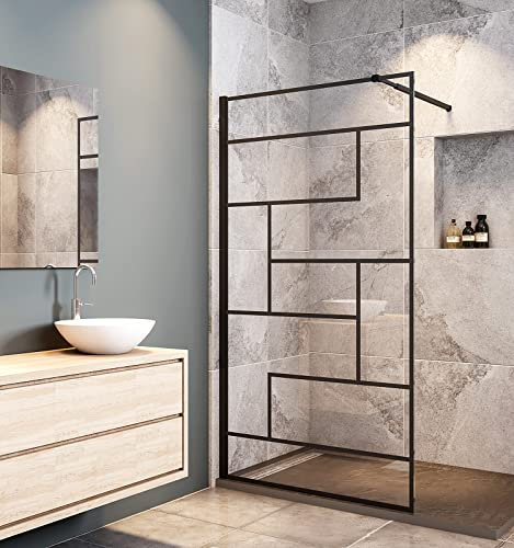 Aica Sanitär 90x200cm Walk in Duschwand 8mm Glas Dusche Duschabtrennung Schwarz
