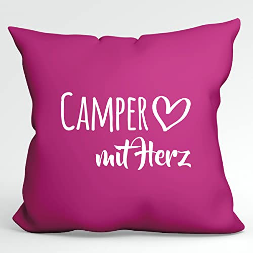 Huuraa Couchkissen Camper mit Herz Geschenk 40x40cm mit Füllung Fuchsia Baumwolle Camper Souvenir