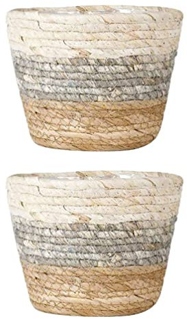 2Pcs Oval Straw Flower Baskets Plant Containers Woven Planters for Indoor Outdoor Use Ideal for Succulents and Green Plants