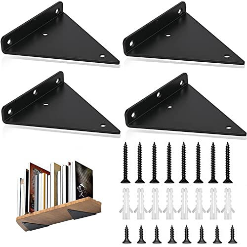 QNMD Dreieck Regalhalterungen, 4 Stück Unsichtbare Dreieck Wandhalterungen, Versteckte Schwarz Regalhalterung, Regalträger Dreieck-Form, für Kleiderbügel, Lagerregal 80 x 100mm, Zubehör Schicken