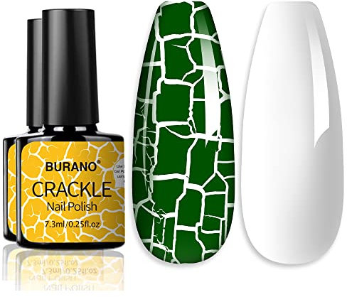BURANO Crackle Gel Nagellack, Cracked Weiß 2 Flaschen Set Air Dry (Grün)
