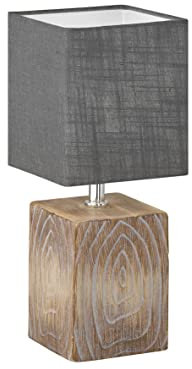 Fischer & Honsel|Tischleuchte, Bronco|holzfarben|Stoffschirm-leinen grau|L: 14,00 cm, B: 14,00 cm, H: 35,00 cm|mit Schnurschalter|1x E14 max. 25,0 Watt|50604