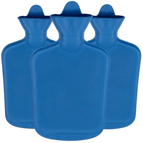 Pack of 3 Hot Water Bottles - x3 Natural Rubber 1 Litre Hot Water Bottles - Perfect Hot Water Bag for Pain Relief (Blue)