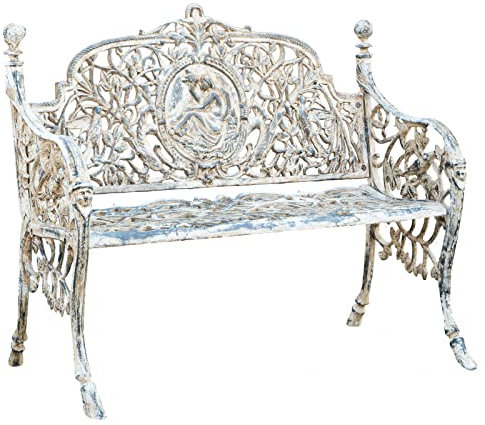 Biscottini - Garden Benches Clearance 2 Seater 105x62x90 cm - Outdoor Bench in Liberty Style - Cast Iron Bench Garden Decor White