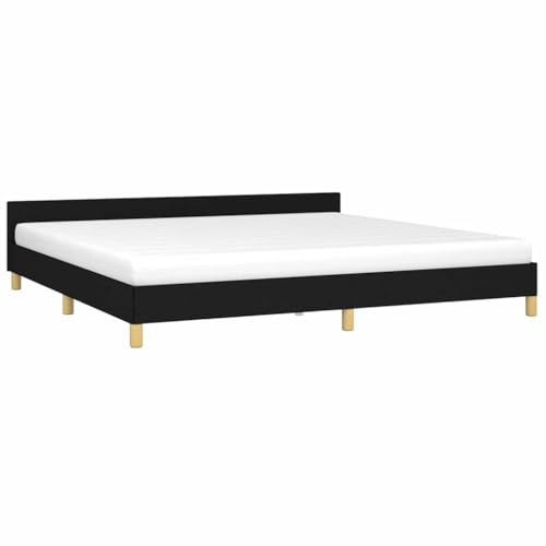 vidaXL Bettgestell mit Kopfteil, Bettrahmen mit Lattenrost, Bett Polsterbett mit Stützbeinen, Schlafzimmerbett Doppelbett, Schwarz 200x200cm Stoff
