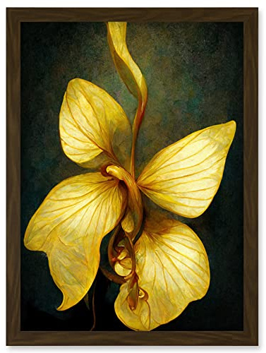 Doppelganger33 LTD Single Detailed Golden Yellow Orchid Flower Artwork Framed Wall Art Print A4