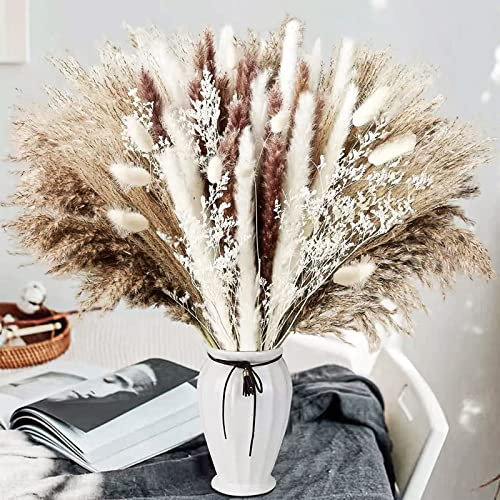 Pampasgras Getrocknet, 42 Stück Natürliche Trockenblumen Set, Getrocknete Blumen Trockenblumen Deko Pflanzen Natürlich Pampasgras für Hochzeit, Boho Deko, Blumen Arrangements Heim Decor