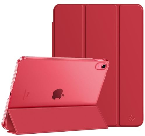 Fintie Hülle für iPad (A16) 11. Generation/iPad 10. Gen, Rot | Für 2025/2022 Modell, Ultradünn leichte Schutzhülle, Transparenter Rückseite Case, Dreifach-Ständer, Auto Schlaf/Wach