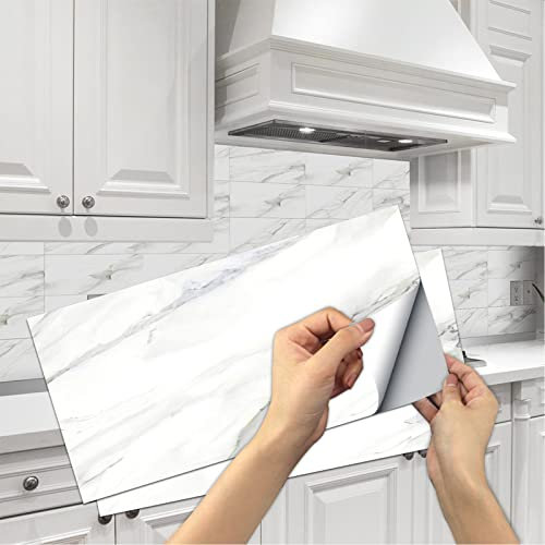 Fliesenaufkleber 15x30 cm für Küchen, 12 Stück Marmor PVC Fliesensticker Fliesen Badezimmer Selbstklebende Fliesendekor Aufkleber Backstein zum Esszimmer Bad Fliesenfolie Deko