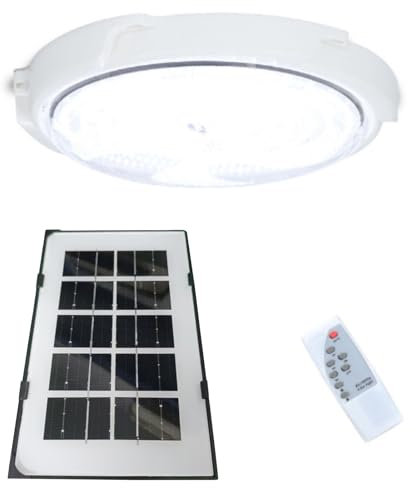 Ruiqas Plafonnier à énergie Solaire 100 W avec télécommande et minuterie pour abri de Jardin, Garage