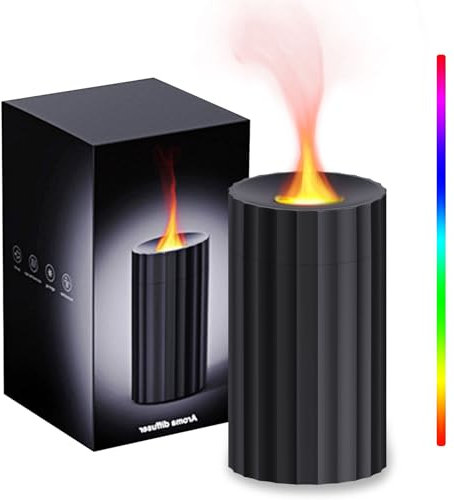 Aroma Diffuser Mit Flammen Effekt, Diffuser Ätherische Öle Mit 7-farbigem Nachtlicht, Luftbefeuchter Humidifier DuftöL Diffuser für Zuhause Büro, Wasserlose Abschaltautomatik