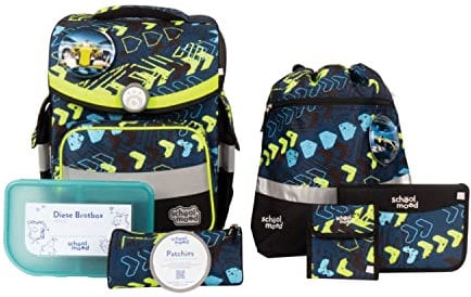 SCHOOL-MOOD - Schulranzen Set Rennwagen, 7-teilig - Timeless Air+ - ergonomischer Schulranzen Jungen & Mädchen - Schultasche für Kinder in der 1. bis 4. Klasse - Elias (Rennwagen)