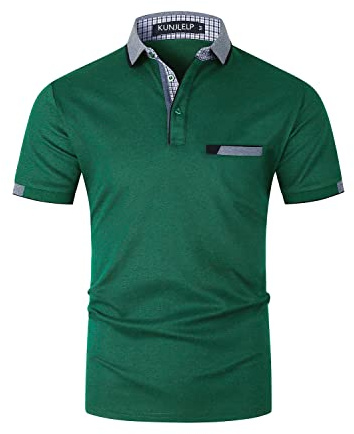 KUNJLELP Polo à Poche pour Hommes Chemise à Manches Courtes Col à Carreaux Chic Chemise de Travail Uniformes