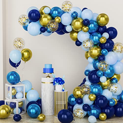 Marineblaue Luftballons Arch Kit, 133 Teiliges Navy Macaron Blue Ballon Girlande Kit, Metallic Blaue Gold Balloons Mit Konfetti Ballon Für Jungen Männer Geburtstag Weltraum Party Hochzeit Babypartys