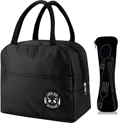 XOPOZON Sac Isotherme Repas 6L, Ensemble 5 Couverts de Camping, Sac à Déjeuner Imperméable Isolé de Lunch Box Convient pour École Bureau Pique-Nique (Noir)