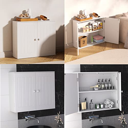 Rigogo 2 Tier Slim Storage Cabinet, Small Kitchen Cabinet Storage Unit Floor Cabinet with Double Door for Bathroom, 50.3x60x15.2cm