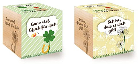 Feel Green 296688 Celebrations Ecocube & Celebrations Ecocube, Pusteblume Bio Samen, Bio Zertifiziert, Holzwürfel Mit Lasergravur «Schön, DASS Es Dich Gibt», Nachhaltige Geschenkidee, Anzuchtset