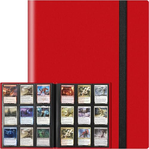 9 Taschen Kartenbinder für Trading Cards, Baseball Card Collection Binder mit 360 Seitentaschen Sportkartenbuch Kartenordner Kartenalbum Kartenhalter Fit für MTG Football Play Cards(Rot)