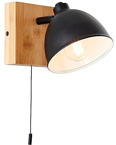 Brilliant Celia Wandleuchte matt schwarz/bambus Metall/Bambus Zugschalter 1x D45, E14, 28 W, Geeignet für Tropfenlampe (nicht enthalten)